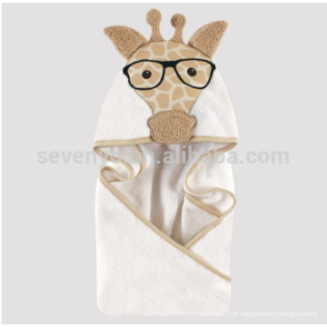 Toalha com capuz infantil / recém-nascido - girafa com óculos grossos, feita de algodão macio e absorvente 100% Terry